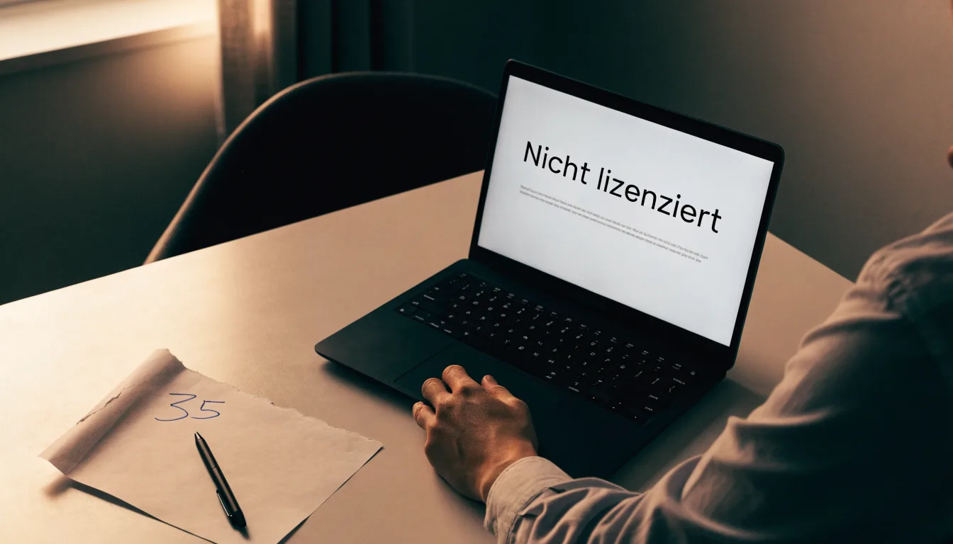 Eine Waage mit zwei leeren Schalen steht auf einem Holztisch vor einem Fenster.