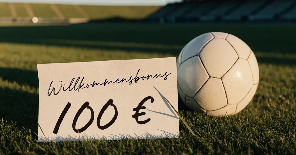 Ein verschlossener leerer Briefumschlag liegt neben einem Fußball auf grünem Rasen im warmen Licht des Nachmittags.