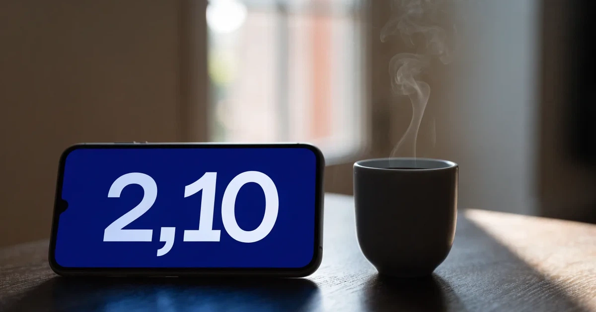 Ein Smartphone mit dunklem Display liegt auf einem Holztisch neben einer Tasse Kaffee, im Hintergrund ein unscharfes Fenster.