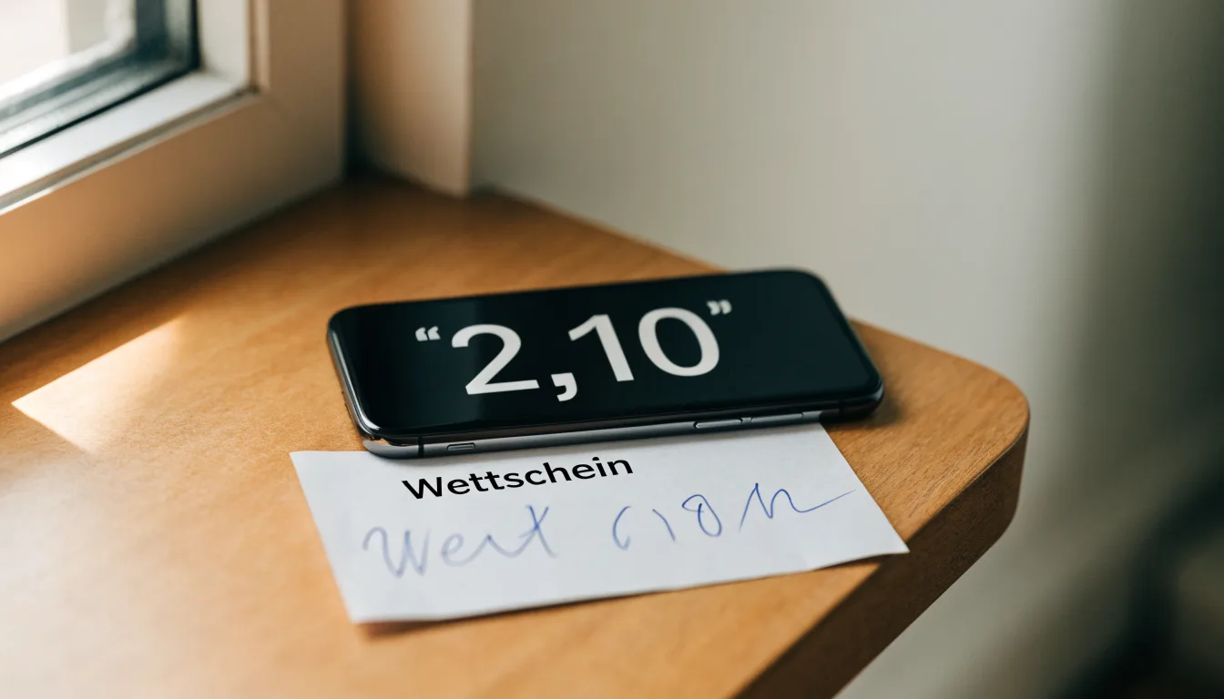 Ein Smartphone mit dunklem Display liegt neben einem leeren Papier-Wettschein auf einem Tisch am Fenster.